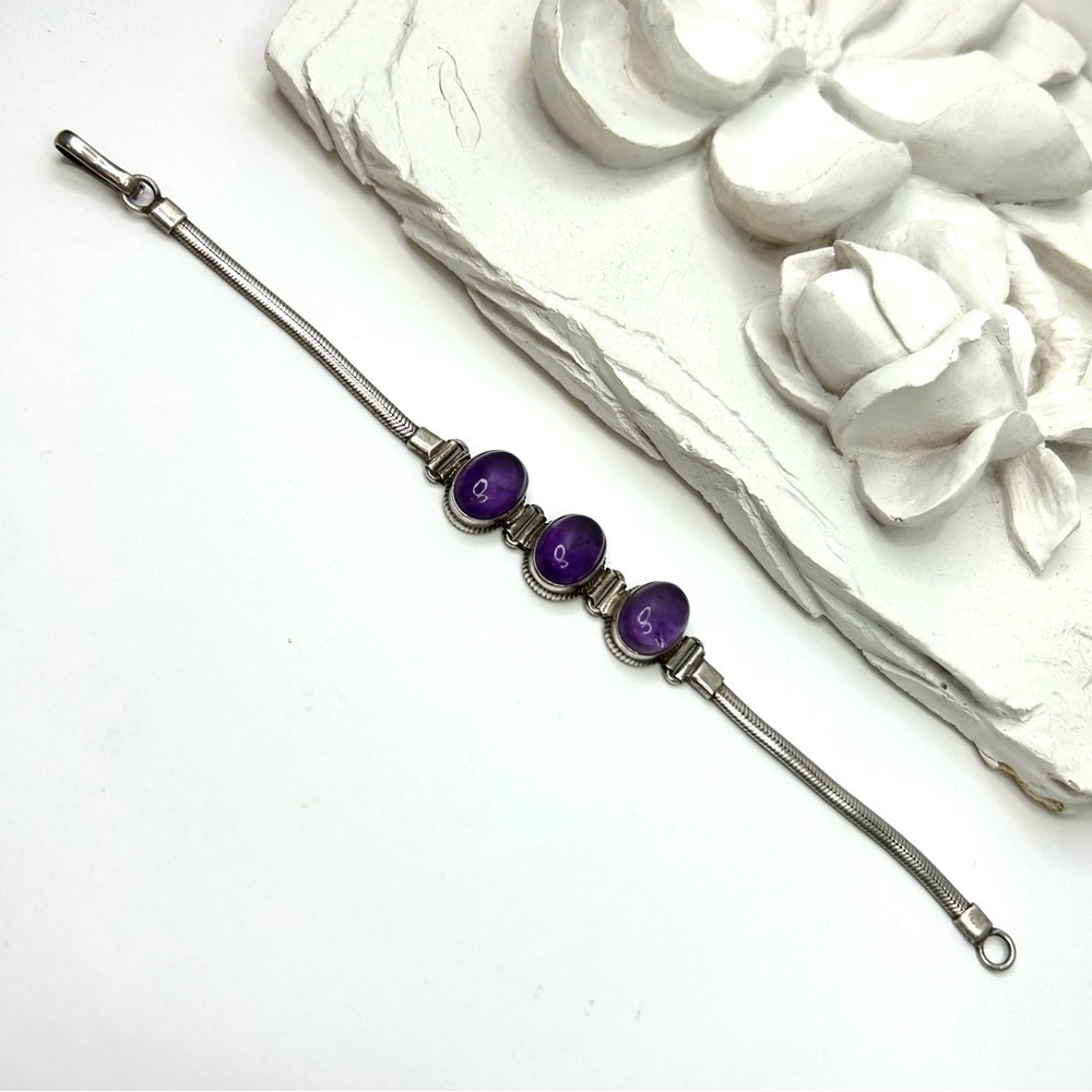Vintage Silver Bracelet with Purple Accents